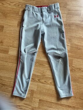 Under Armour Light Gray Baseball Pants with Red Accents